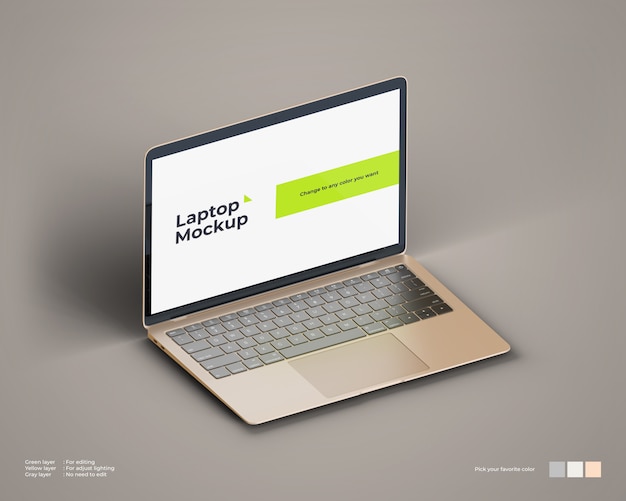 Isometric laptop mockup looks left view