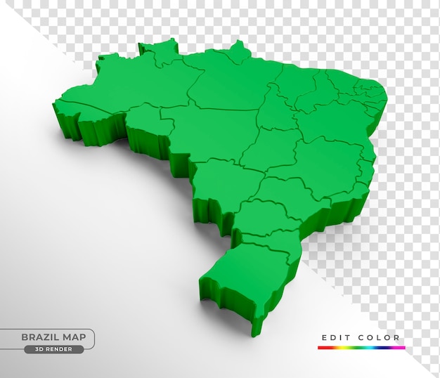 Isometric map of brazil in 3d render with state division