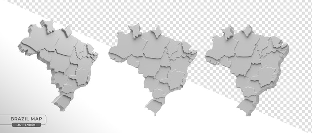 Isometric map of Brazil in various perspectives in 3d render