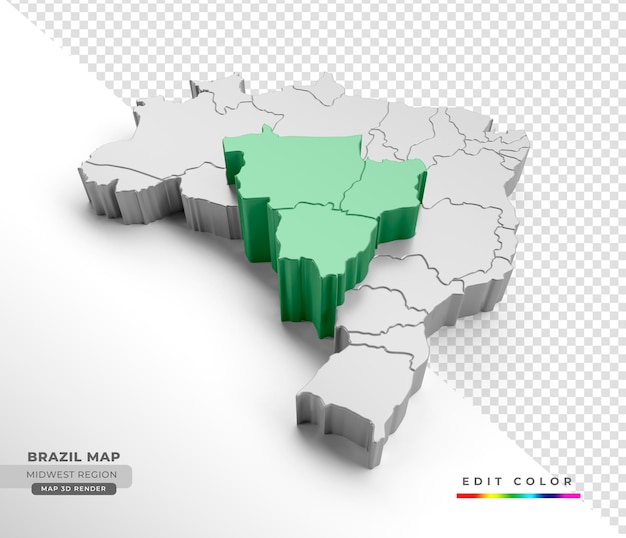 Isometric map of Brazil with emphasis on the midwest region in 3d render