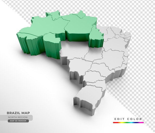 Isometric map of Brazil with emphasis on the north region in 3d render