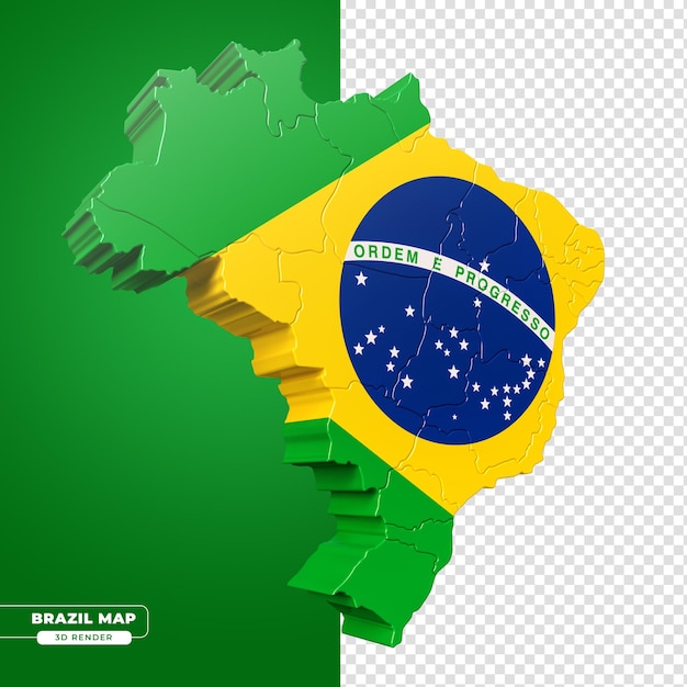 Isometric map of brazil with flag in 3d render