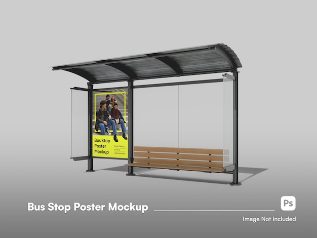 Isometric Outdoor Poster Mockup 3D Isolated Mockup in Bus Stop Environment