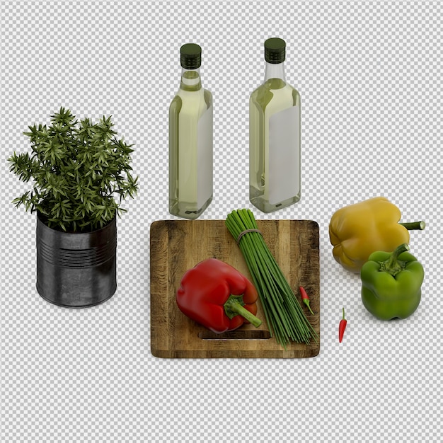 Isometric peppers 3d render