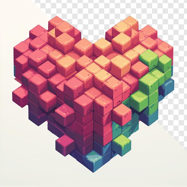 Isometric Simple Blocks Heart Design Transparent Background