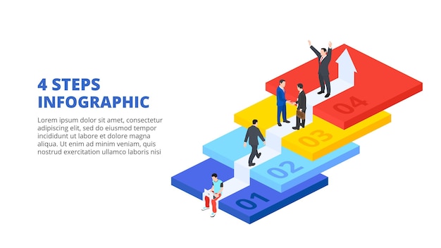 PSD isometric stairs with people for start up infographic growth concept with 4 steps