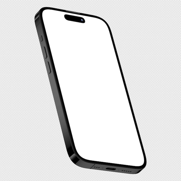 Isometric style photo of black smartphone similar to iphone without background Template for mockup