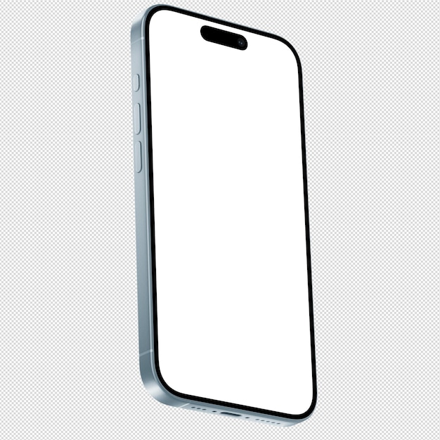 Isometric style photo of blue smartphone similar to iphone without background Template for mockup