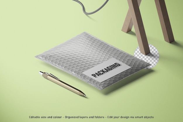 isometric view blank bubble wrap packaging mockup illustration 3d render