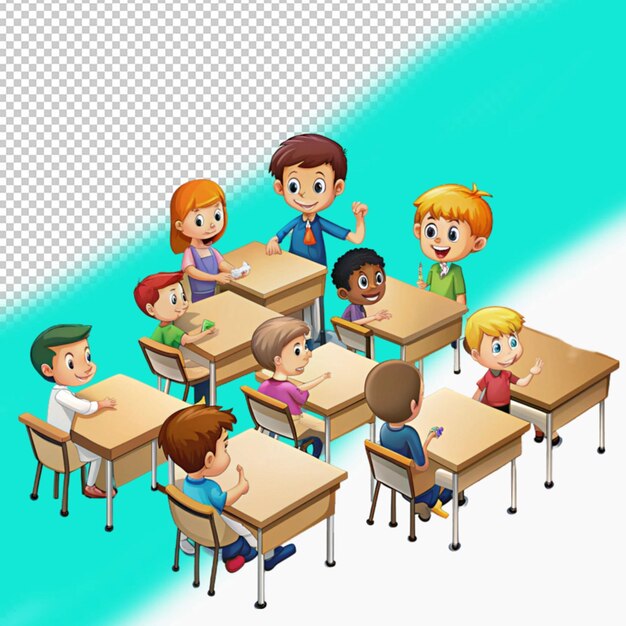 PSD an isometric view of a classroom with desks and chairs