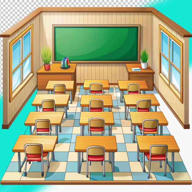 PSD an isometric view of a classroom with desks and chairs