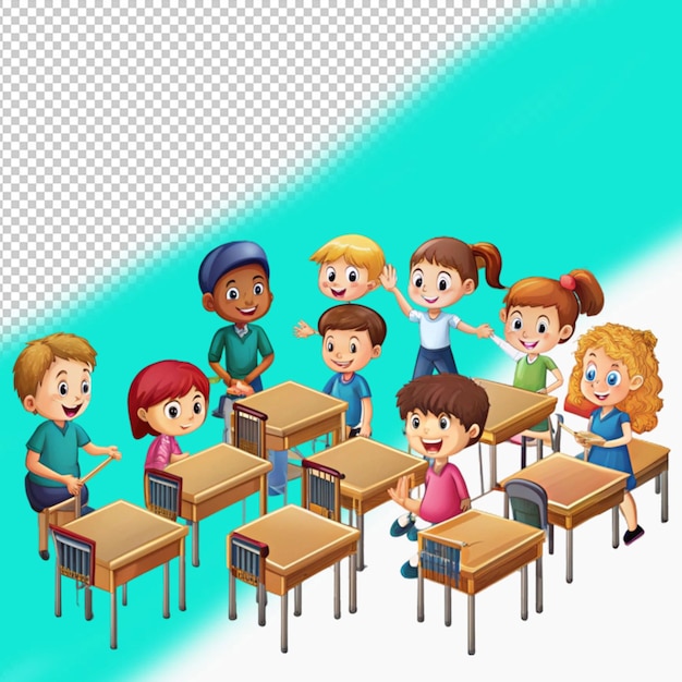 PSD an isometric view of a classroom with desks and chairs