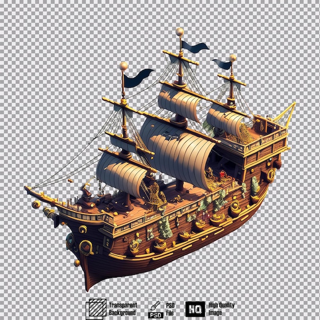 PSD isometric view of a detailed pirate ship