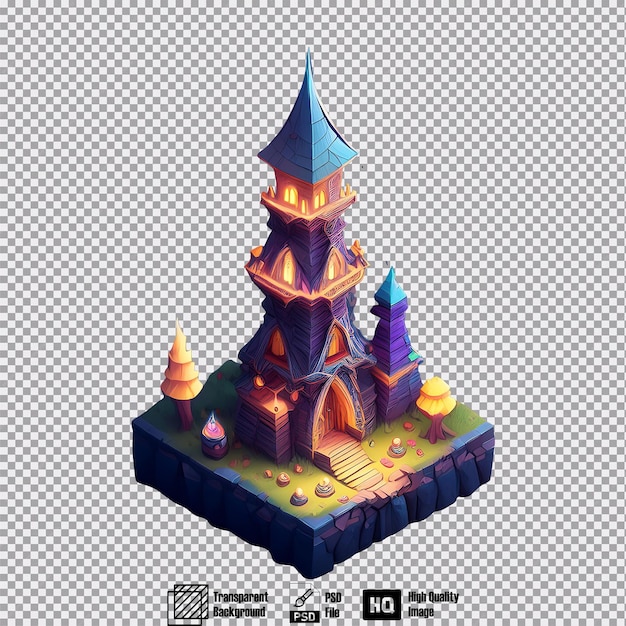 PSD isometric view of a magical wizards tower