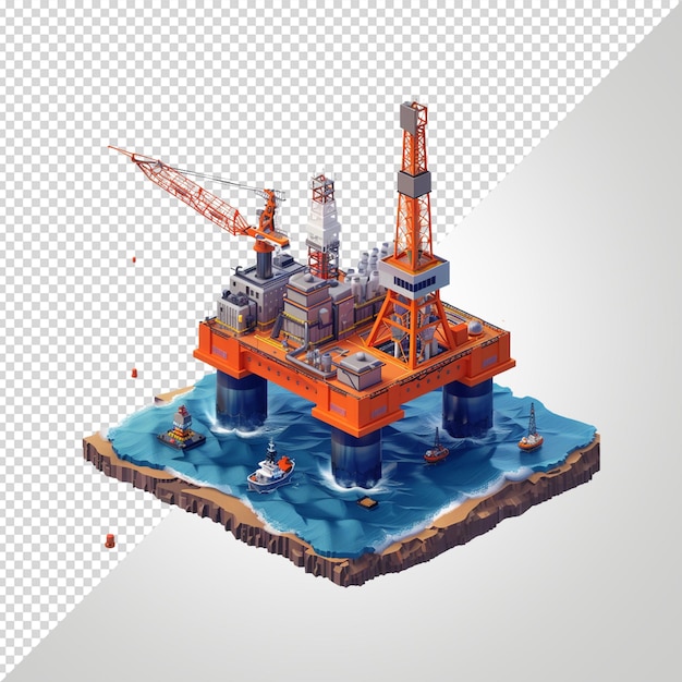 PSD isometric view of oil rig on transparent background