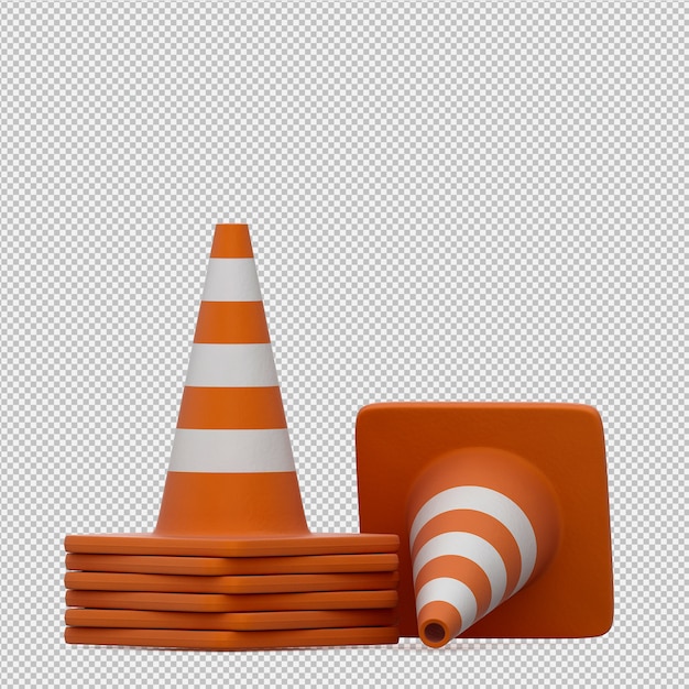 PSD isometric warning cone 3d render