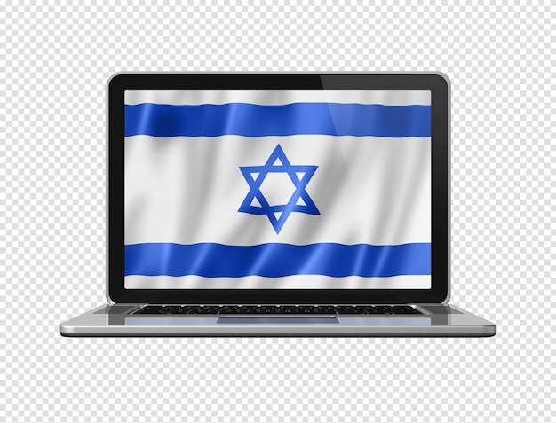 Israeli flag on laptop screen isolated on white 3D illustration