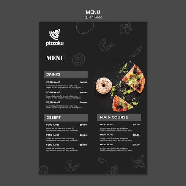 PSD italian food menu template design