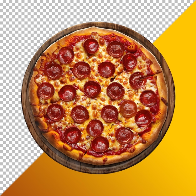 Italian Pepperoni Pizza Flavor Isolated on Transparent Background top view