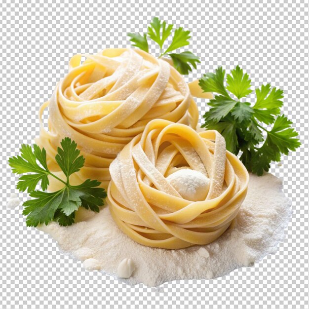 PSD italian rolled fresh fettuccine pasta with flour on transparent background