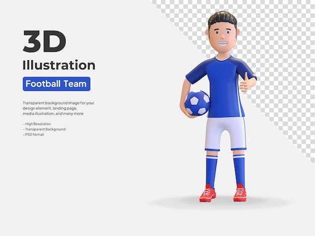 Italy national football player character man holding ball in arm 3d render illustration