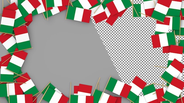 Italy Paper Flag scattered around the frame 3D Rendering