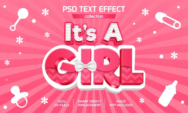 Its a girl baby pink text effect