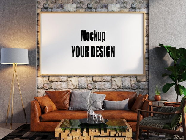 iving room interior house floor template background frame mock up design copy space 3d render