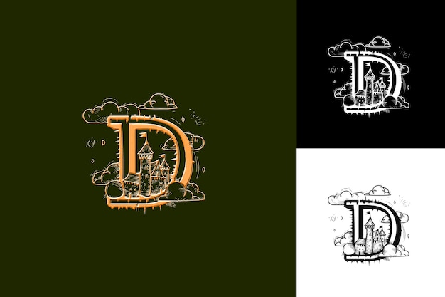 PSD j8 letter d with hand drawn logo design style with d shaped int illustration logo vector designs