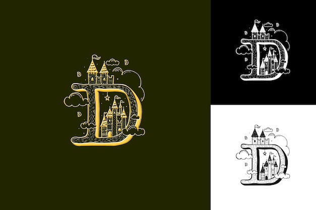 PSD j8 letter d with hand drawn logo design style with d shaped int illustration logo vector designs