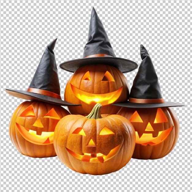 PSD jack o lantern pumpkins wearing witch hat