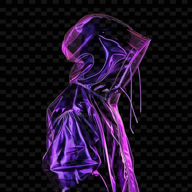 Jacket With Hood Made With Acetate Voile Glowing in Intense PNG Unique Neon Fashion Clothing