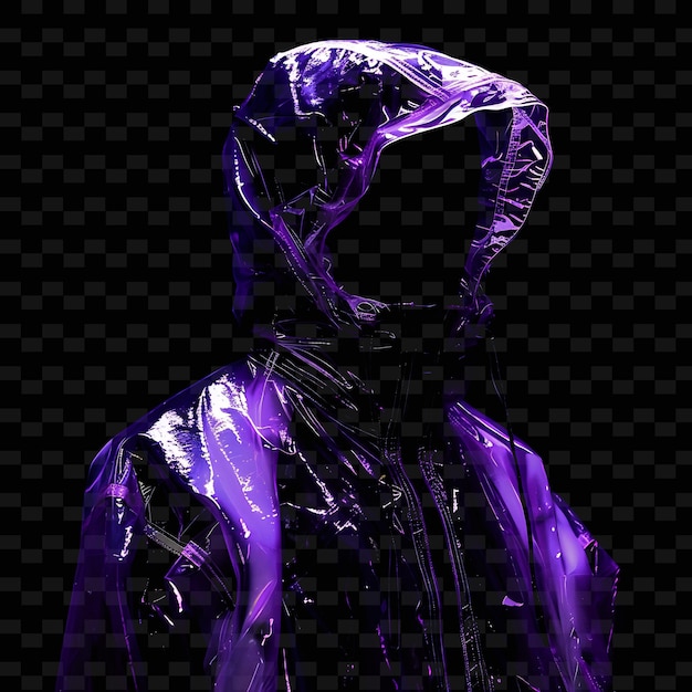 Jacket With Hood Made With Acetate Voile Glowing in Intense PNG Unique Neon Fashion Clothing