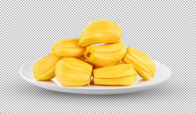 Jackfruit in white plate isolated on alpha layer