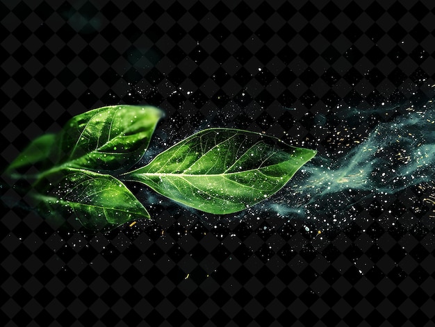 Jade Dust Leaf Effect With Green Leaves and Jade Color Glowi Magic Neon Color on Dark Background