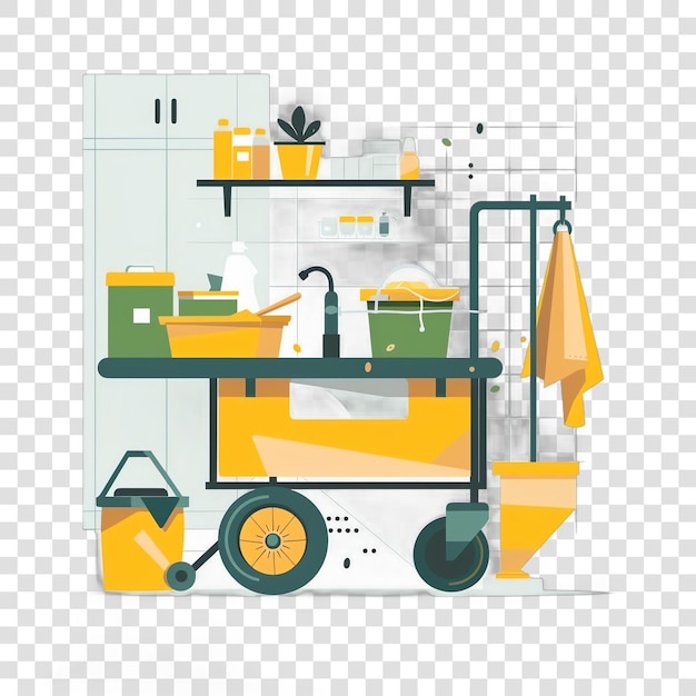 Janitors cart realistic photo isolated on transparent background