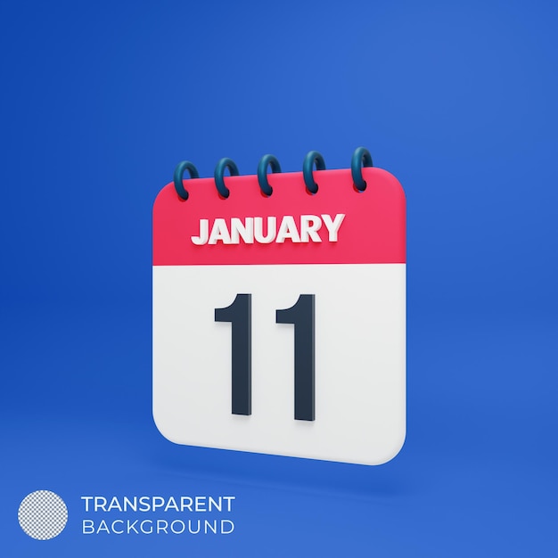 January Realistic Calendar Icon 3D Illustration Date January 11