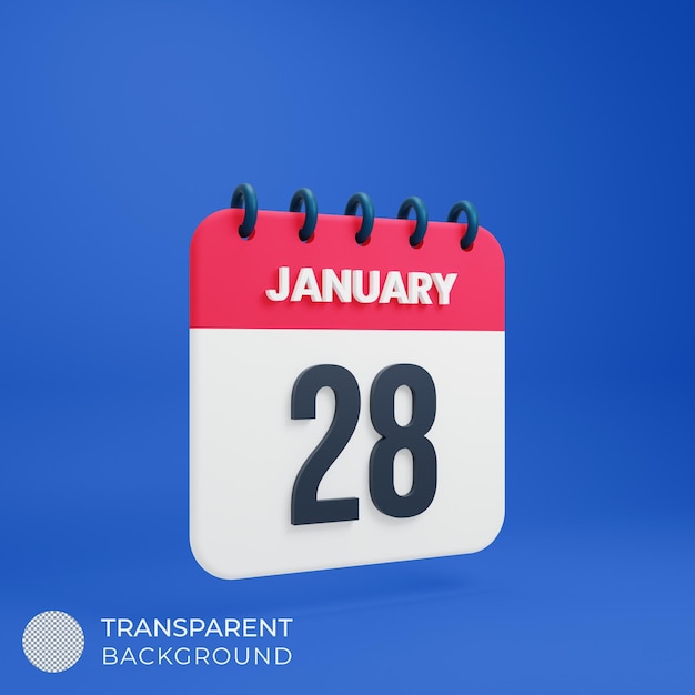 January Realistic Calendar Icon 3D Illustration Date January 28