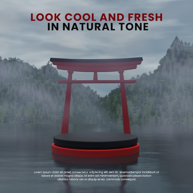 japan torii gates podium with foggy environment for product display