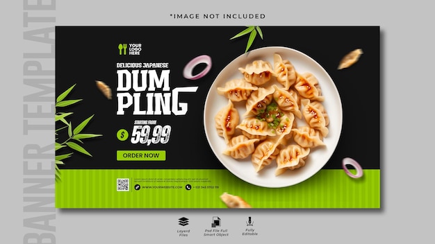 PSD japanese dumplings horizontal banner template