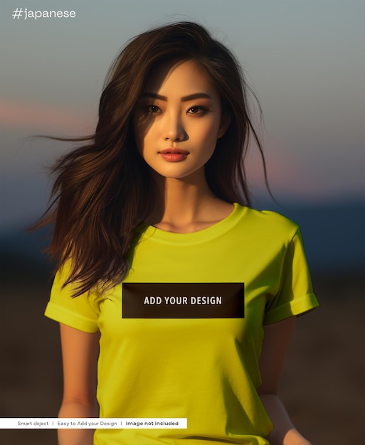 Japanese girl t shirt mockup psd free