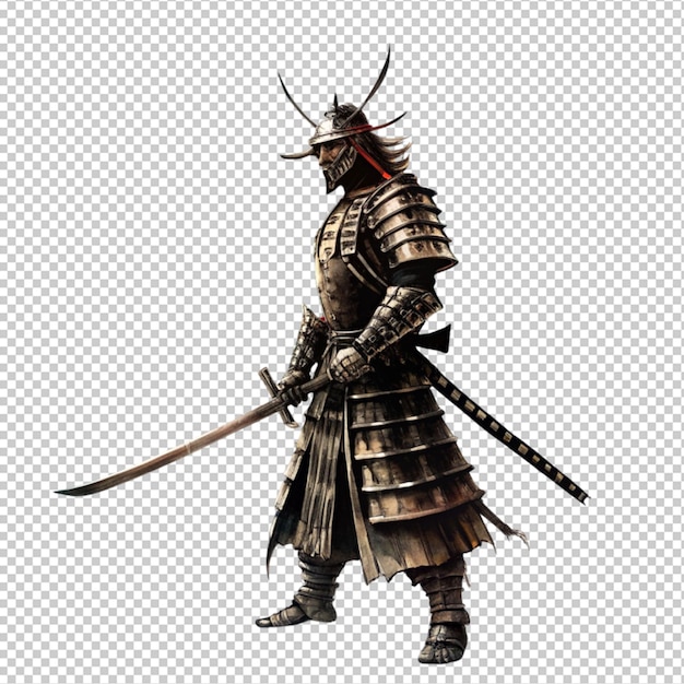 PSD japanese ink drawing in the style of samurai lege isolated on transparent background