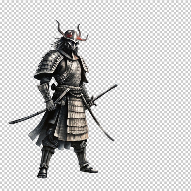 PSD japanese ink drawing in the style of samurai lege isolated on transparent background