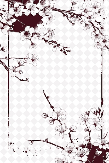 Japanese Inspired Frame Wrapped With Rice Paper and Cherry B PNG Creative Background Design