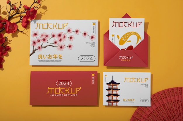 Japanese new year invitation mockup