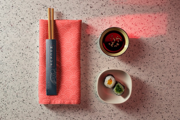 Japanese restaurant elements mock-up with traditional food