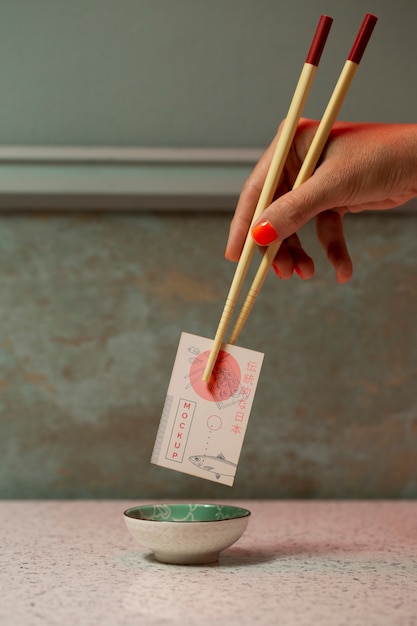 Japanese restaurant elements mock-up with traditional food