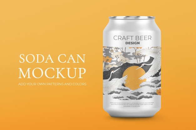 Japanese soda can mockup psd, product branding