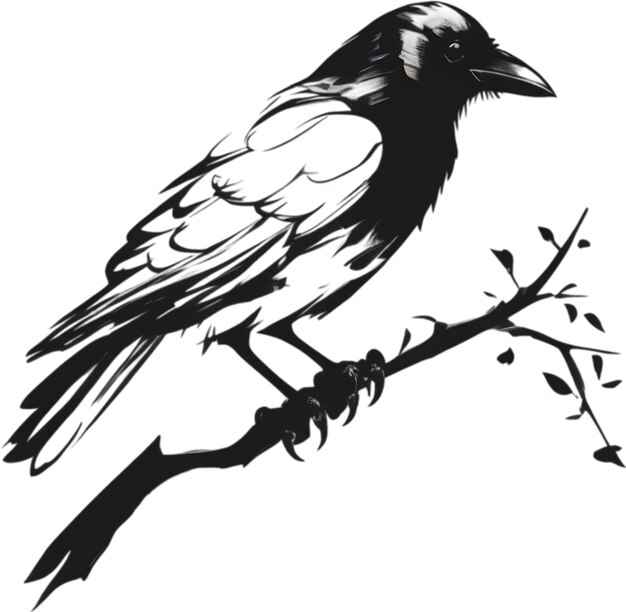 Japanese style painting with brush strokes of Crow Bird