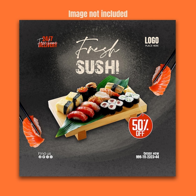 PSD japanese traditional delicious sushi sale social media post